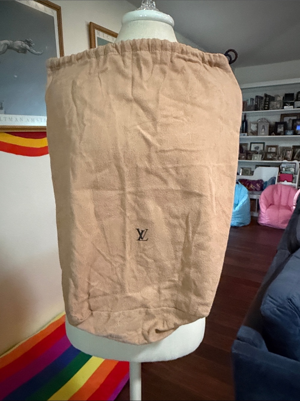 Louis Vuitton Tan Beige Drawstring Dust Cover with LV Monogram